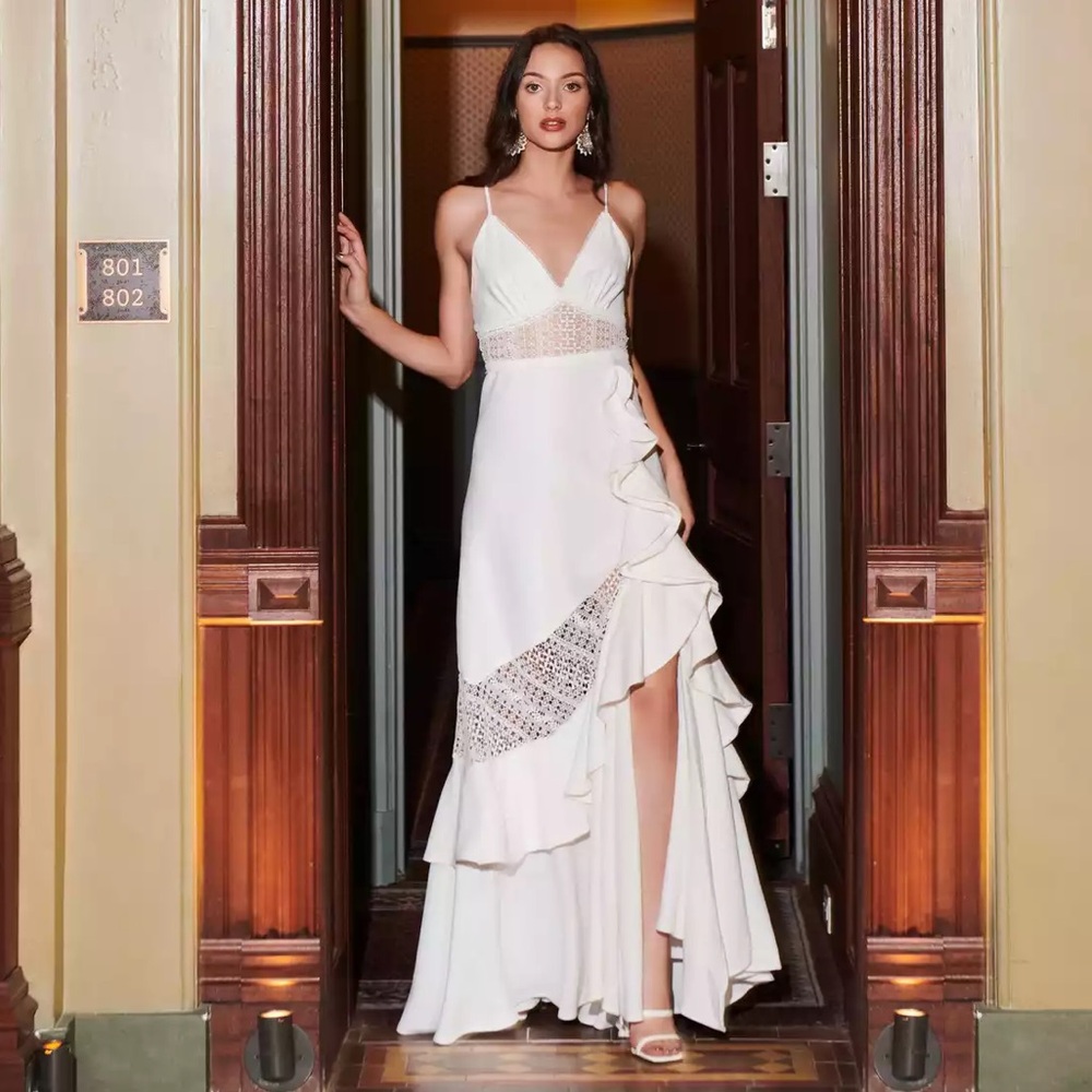 PATBO - LACE-TRIM MAXI DRESS IN WHITE